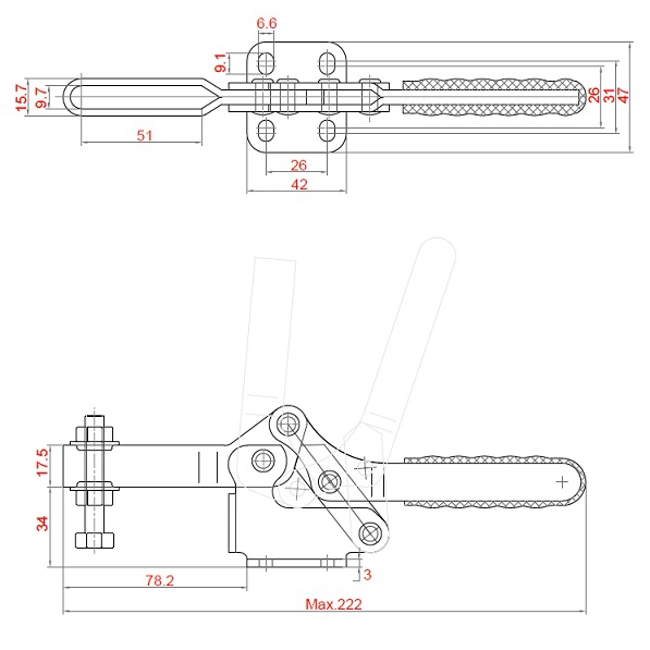 Vendita online Bloccaggio orizzontale base piatta braccio regolabile 250 Kg.